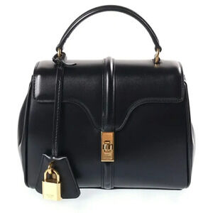 Celine 16 Leather 2Way Top Handle Shoulder Bag Black